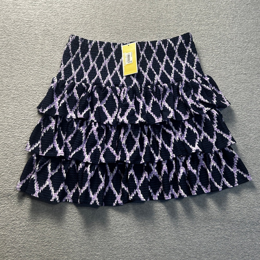 Michael Kors Womens Small Dark‎ Lavender Tiered Ruffle Mini Skirt Smocked Boho